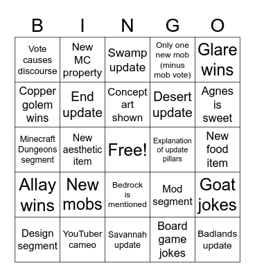 Minecraft Live Bingo! Bingo Card