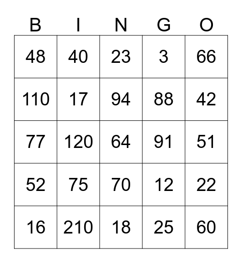 FACTOR FUN BINGO Card