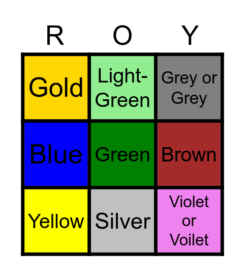 Colors Bingo Card