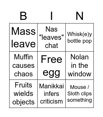 Pub bingo Card