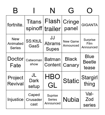 2021 DC Fandome Bingo Card