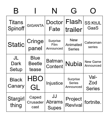 DC Fandome 2021 Bingo Card