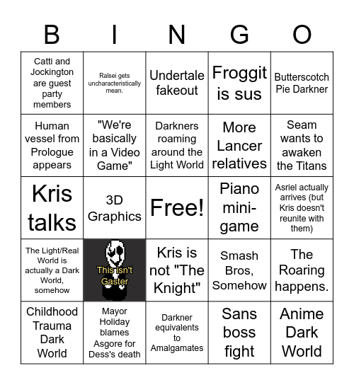 Deltarune Chapters 3-5 Prediction Bingo Card