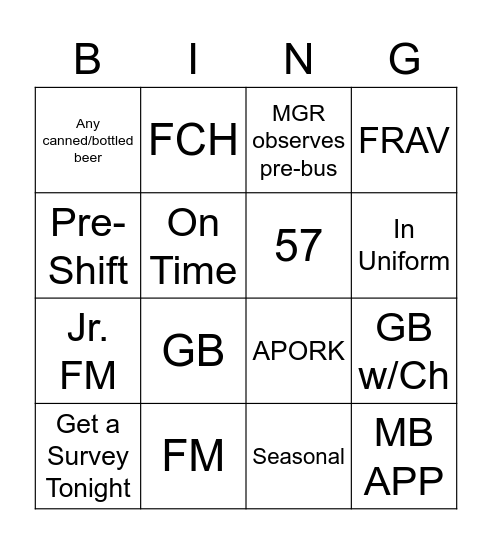 Hideaway Bingo Card