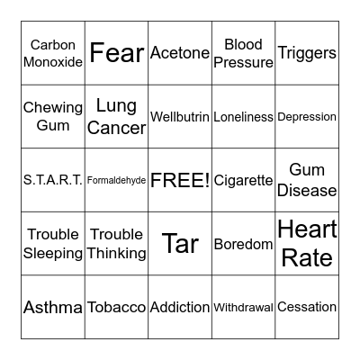 Smoking Cessation BINGO Card