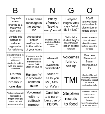 Evaluator Bingo Card
