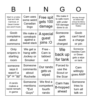 Left 4 Dead Bingo Card