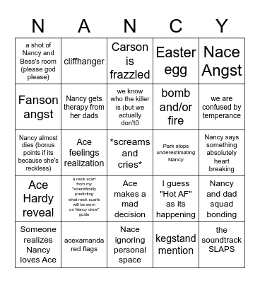 Nancy Drew 3x02 Bingo Card