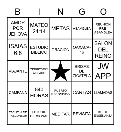 BINGO BRISAS DE ZICATELA Bingo Card