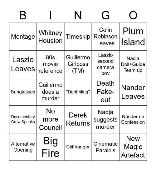 WwditS S3 E9+10 Bingo Card