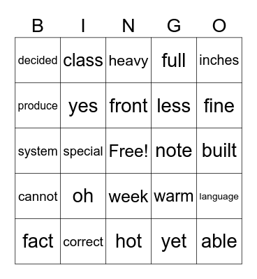 Random Dolch 5th-100 Bingo Card