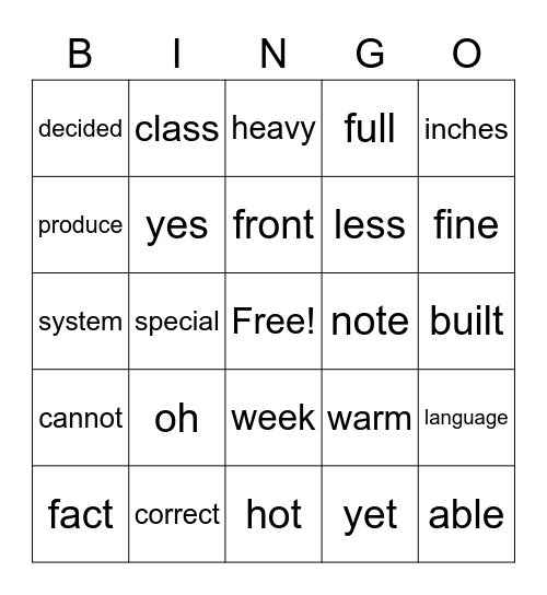 Random Dolch 5th-100 Bingo Card