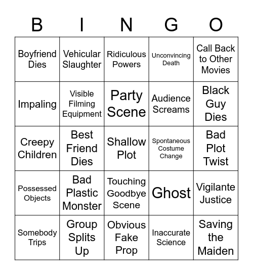 Bad Horror Movie Bingo Card