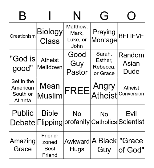 Crappy Christian Movie Bingo Card
