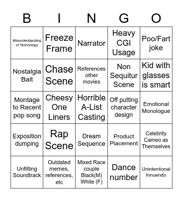 Bad Movie Bingo Card