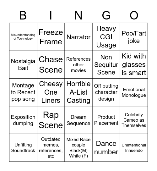 Bad Movie Bingo Card