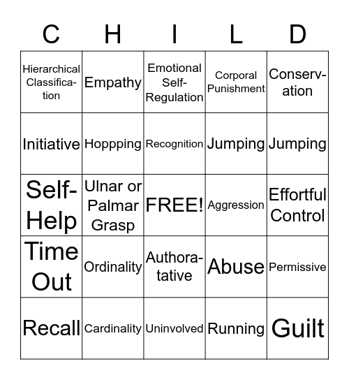 Early Chilhood Development Bingo Card