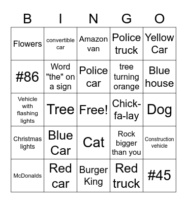 Car Bingo Card