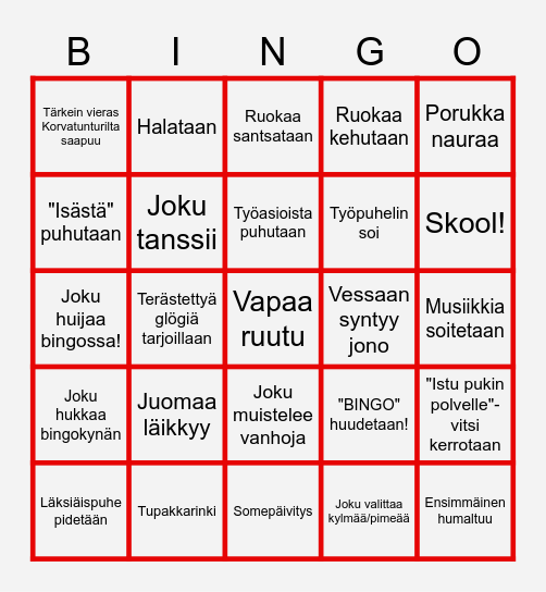 Pikkujoulu Bingo Card