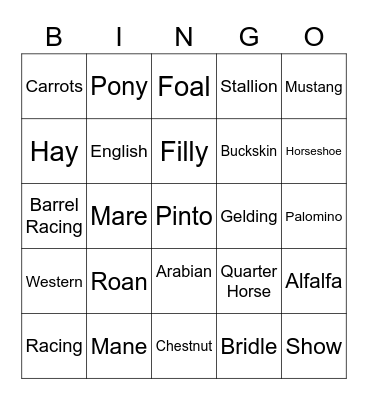 Horse Bingo Card