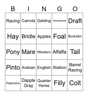 Horse Bingo Card