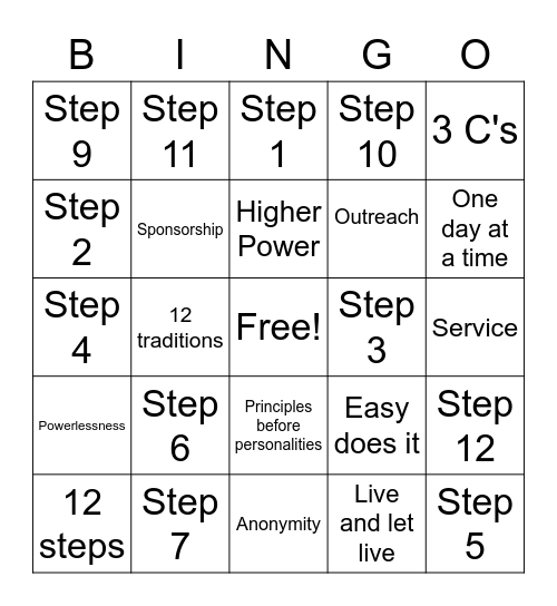 Alanon Bingo Card