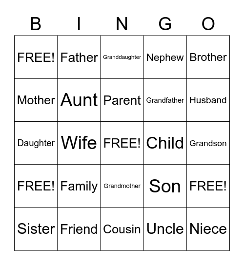 Family Bingo Card