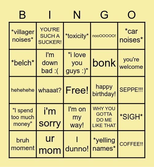 iya's papayas Bingo Card