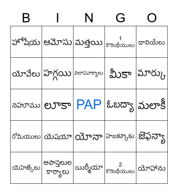 BIBLE NAMES BINGO Card