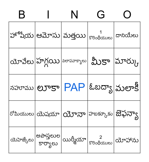 BIBLE NAMES BINGO Card