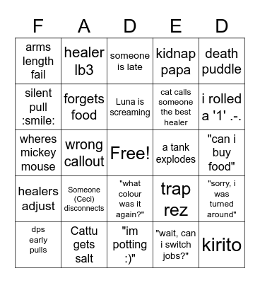 Faded E11s Farming Raids Bingo Card