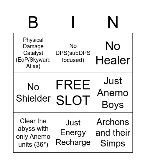 Untitled Bingo Card