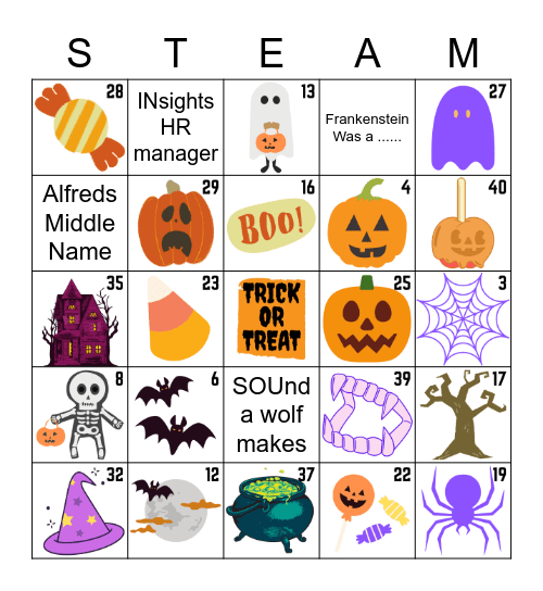 STEAMY Halloween Bingo Card