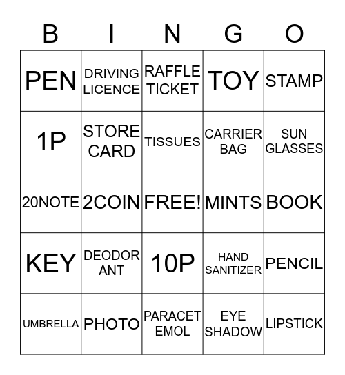 HANDBAG BINGO Card