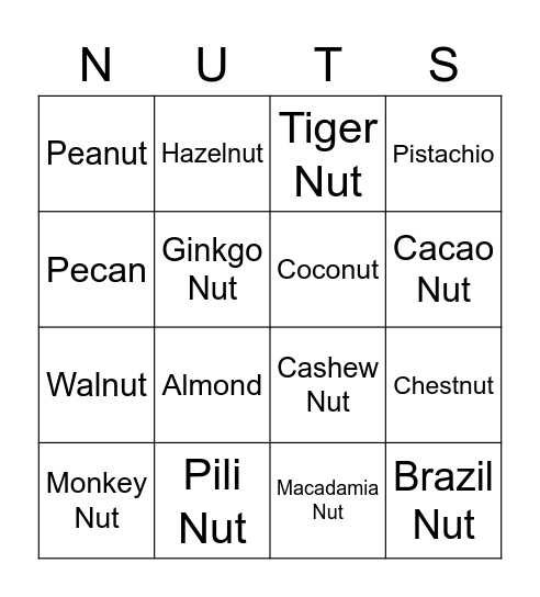 Nutty Bingo Card