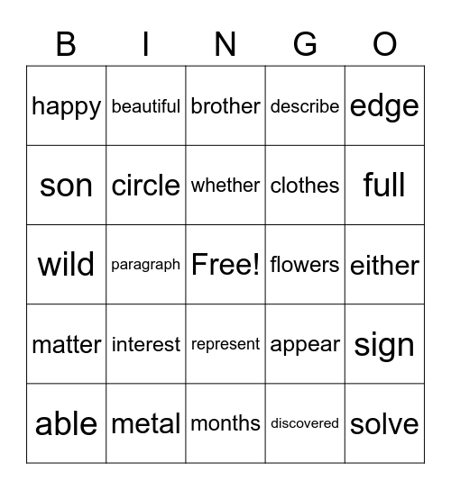 Untitled Bingo Card