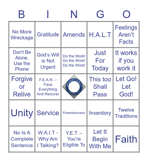 Nar-Anon Bingo Card