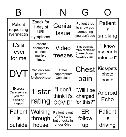 Express Care Online Bingo Card