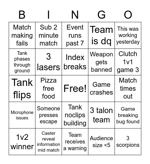 Tournament Bingo Card