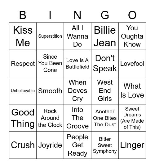 Pop Culture Hits Bingo Card