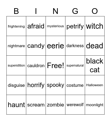 Halloween Spirit Bingo Card