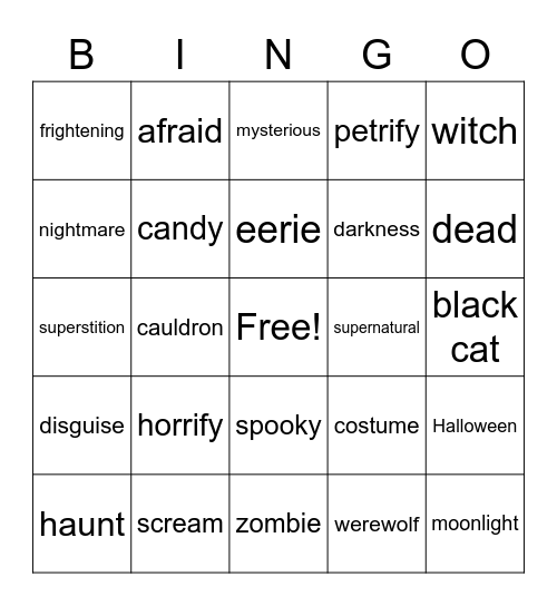 Halloween Spirit Bingo Card