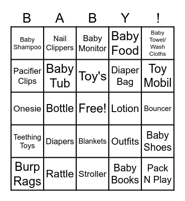 Baby Shower Bingo Card