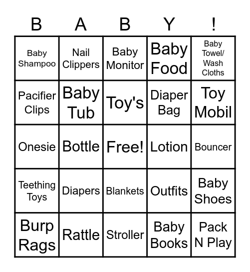 Baby Shower Bingo Card
