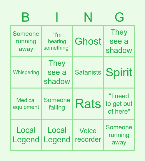 Onel's Ghost Hunters Bingo Card