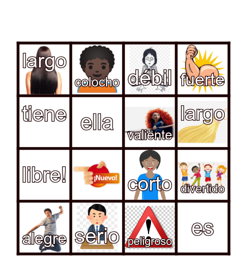 Adjetivos  1er grado Bingo Card