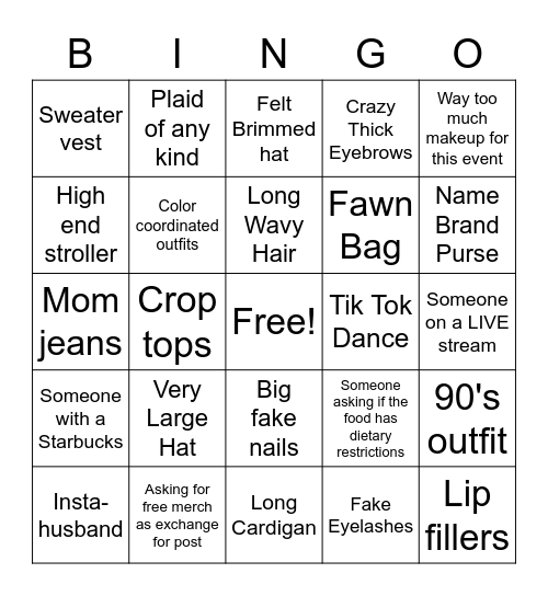 Influencers in the Wild Bingo Card