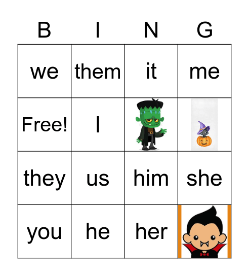 Subject and Object Pronouns Bingo Card