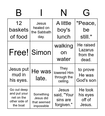 Miracles of Jesus Bingo Card