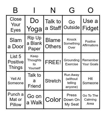 Coping Skills Bingo Card